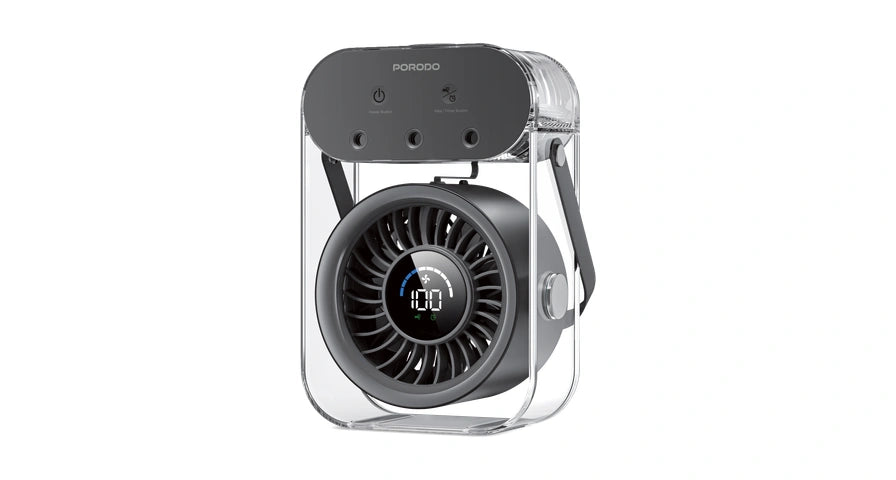 Porodo Lifestyle Chillo Aqua Portable Mist Fan with 500mL Large Water Tank - Black