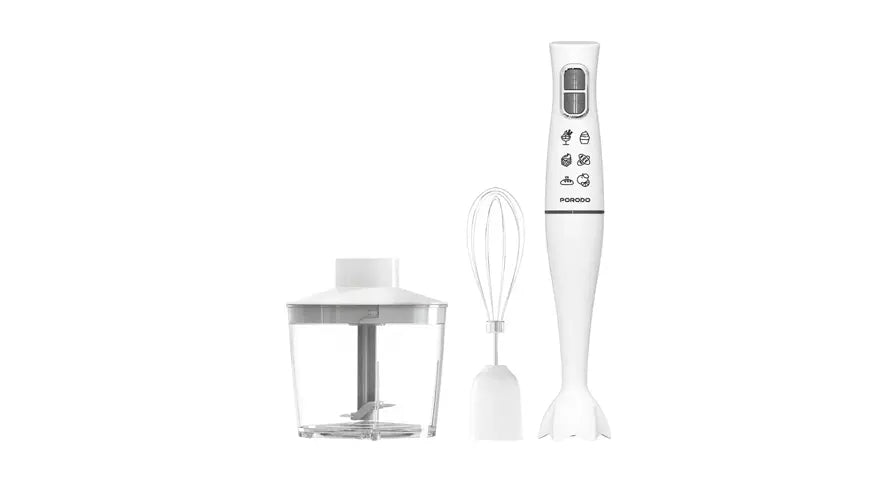 Porodo Lifestyle Powerful Hand Blender Food Chopper & Whisker - White