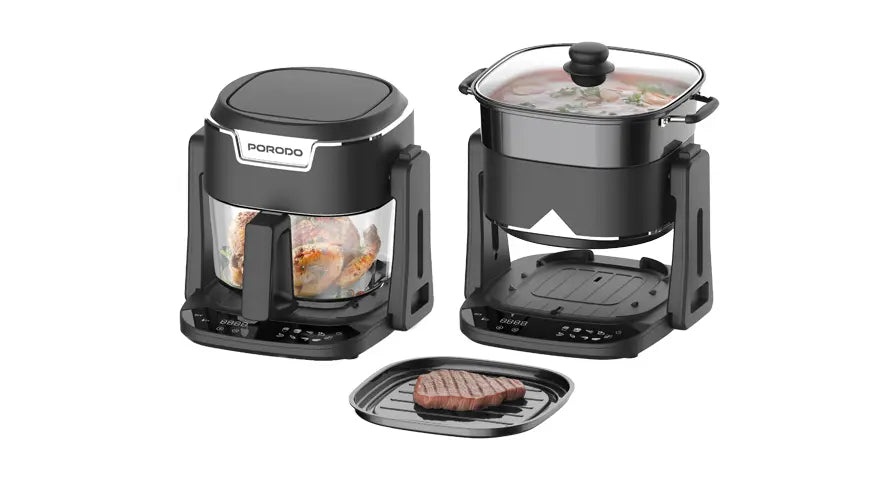 Porodo Lifestyle Quick Flip 3-In-1 Air Fryer | Grill | Hot Pot 4.5L - Black