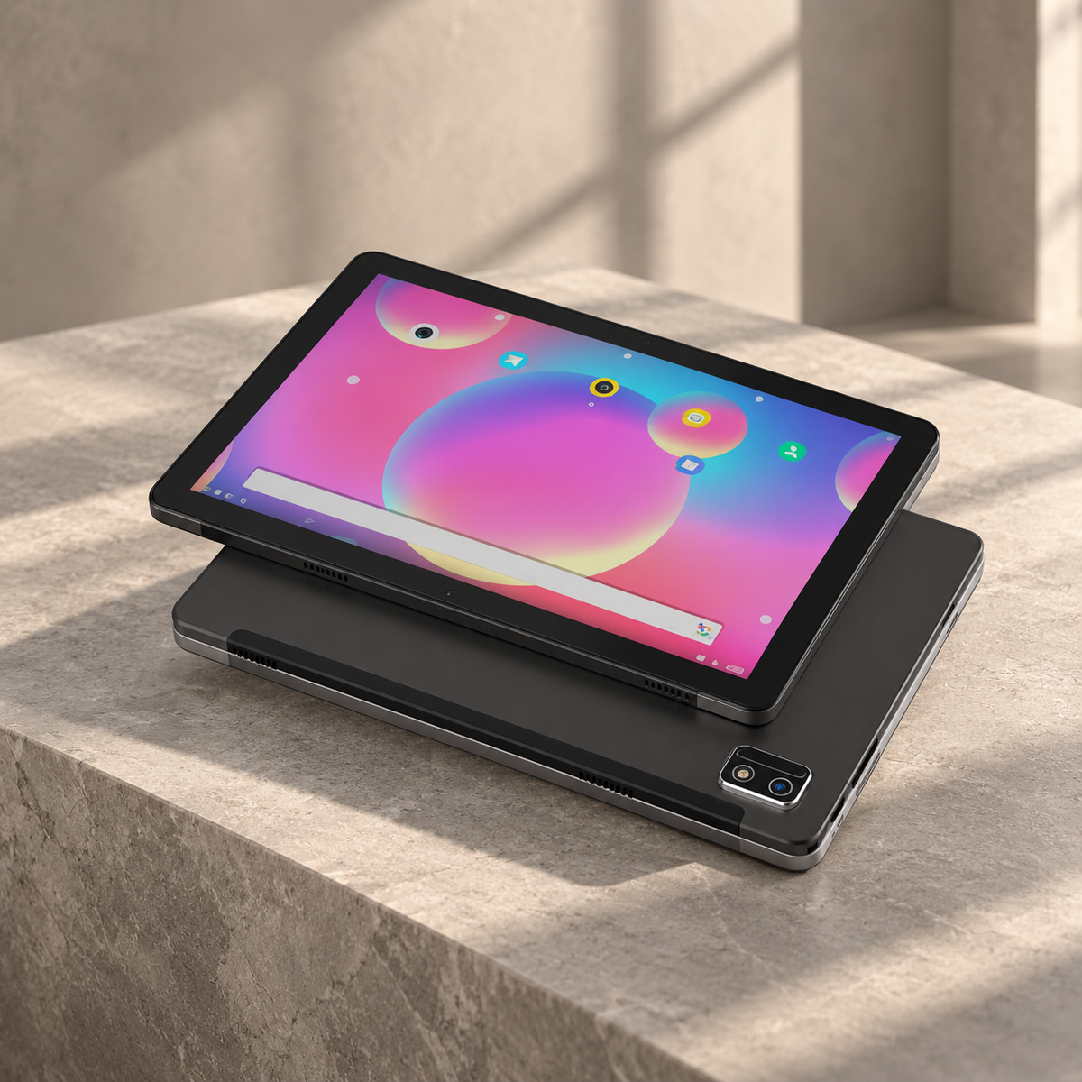 Porodo Tablet Android 13 128GB 4GB 10 Inch Wifi + 4G 2+5MP 6000 MaH — GREY Studio editorial