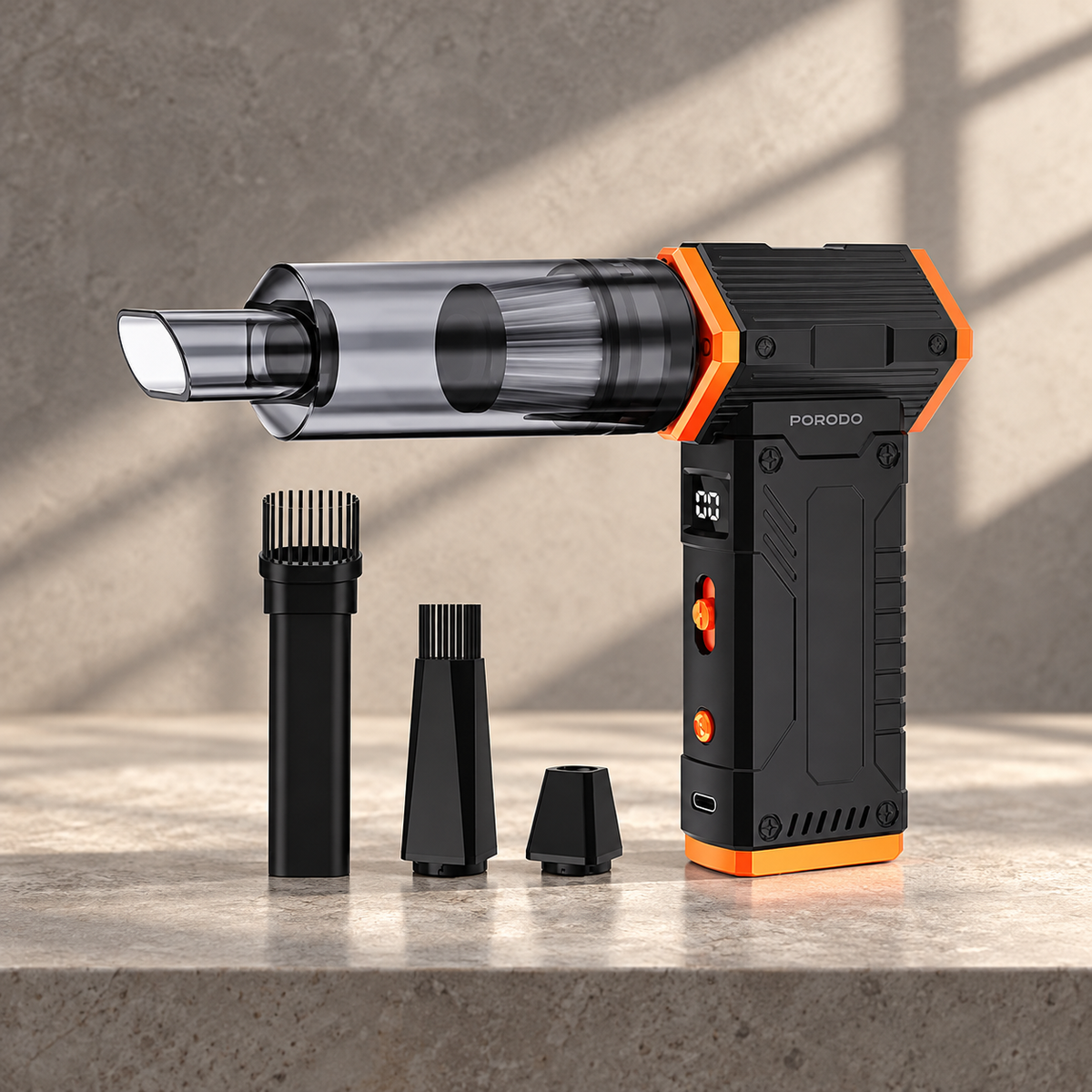 Porodo 2-In-1 Air Duster & Vacuum Cleaner with 4 Replaceable Nozzles - Black — GREY Studio editorial