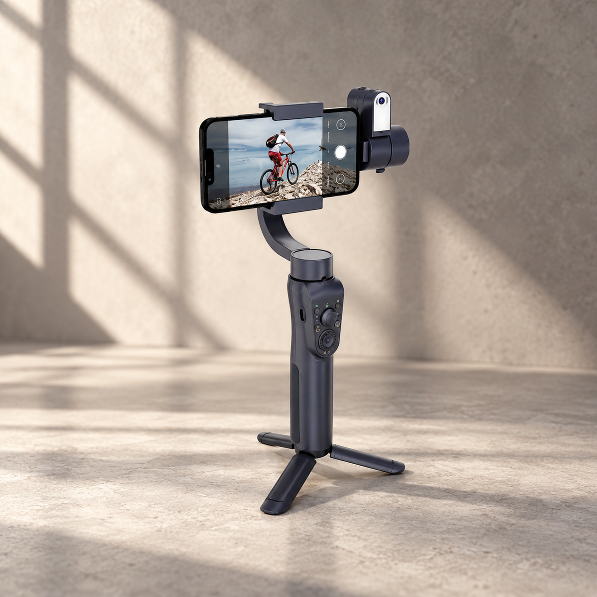Porodo 3-Axis Ai Tracker & Light Gimbal Stabilizer - Black — GREY Studio editorial