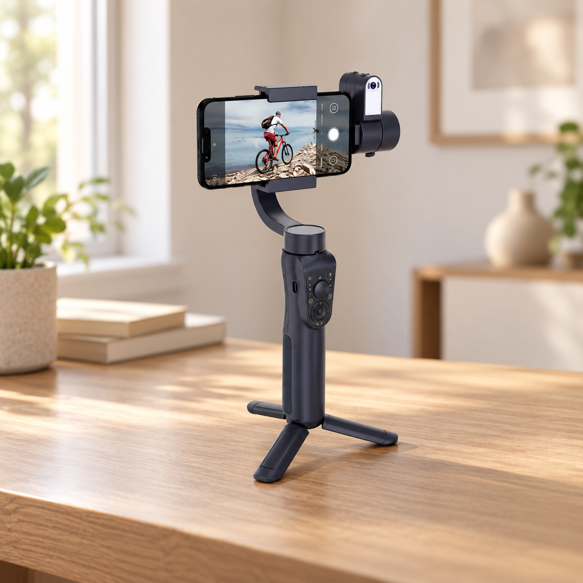 Porodo 3-Axis Ai Tracker & Light Gimbal Stabilizer - Black — GREY Studio lifestyle