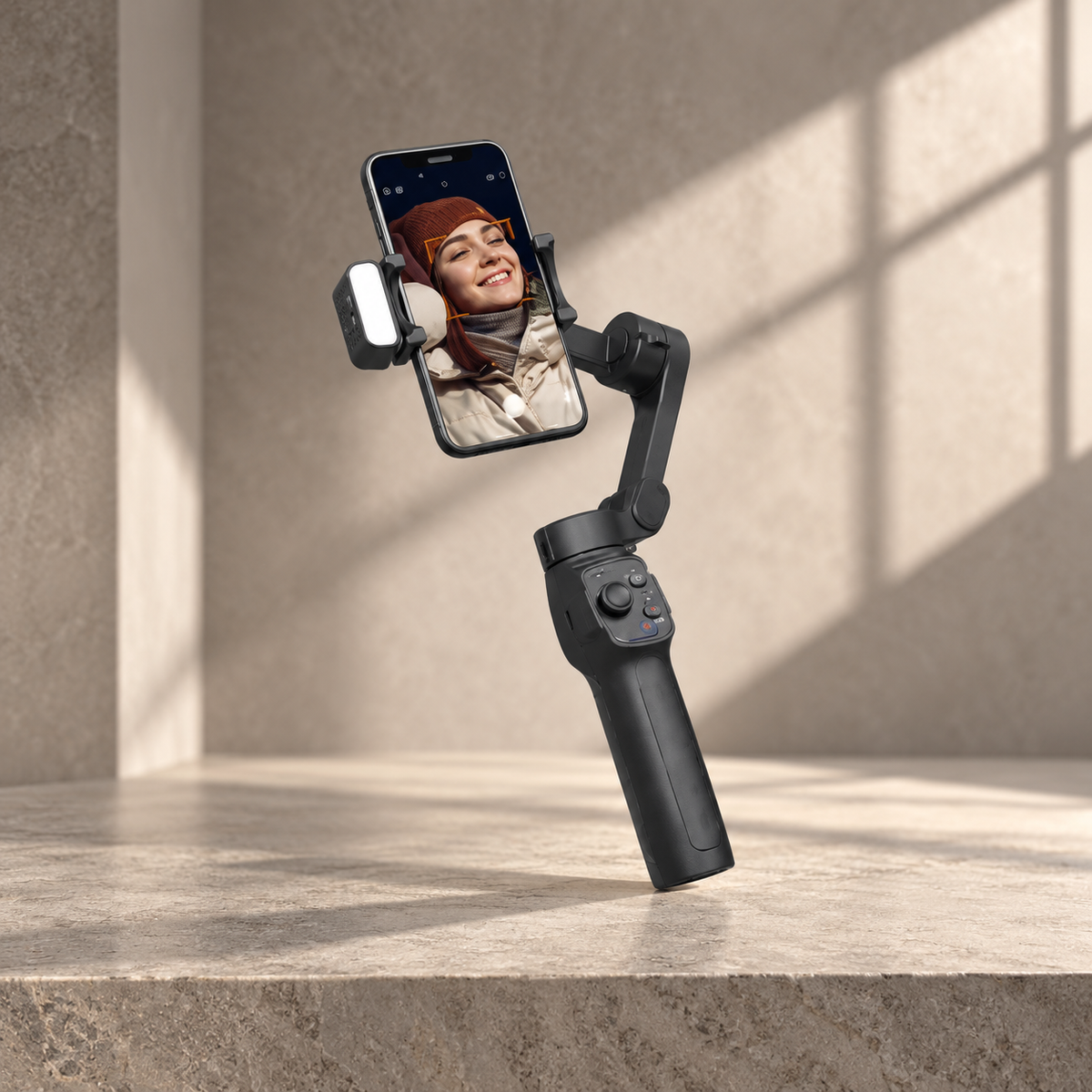 Porodo 3-Axis Gimbal Stabilizer Magnetic Fill Light - Black — GREY Studio editorial