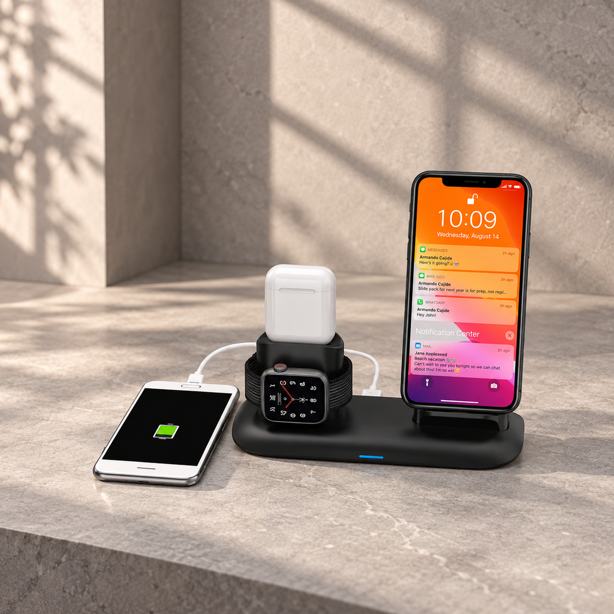 Porodo 4 in 1 Charging Station 7.5W/10W for iPhone / Apple Watch / Airpods - Black — GREY Studio editorial