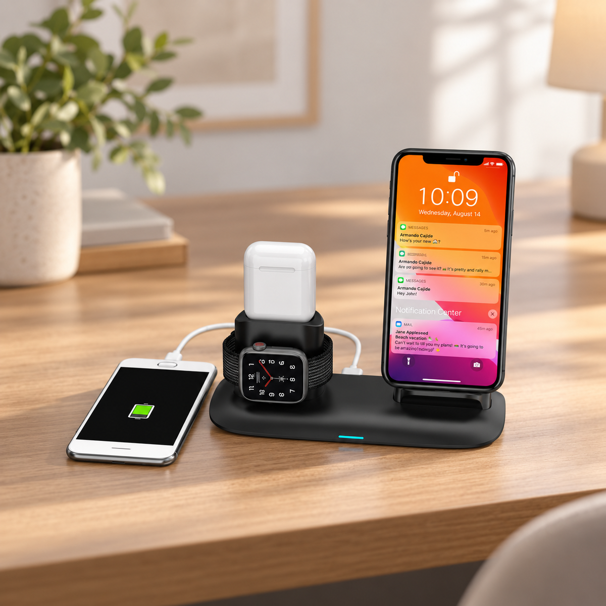 Porodo 4 in 1 Charging Station 7.5W/10W for iPhone / Apple Watch / Airpods - Black — GREY Studio lifestyle