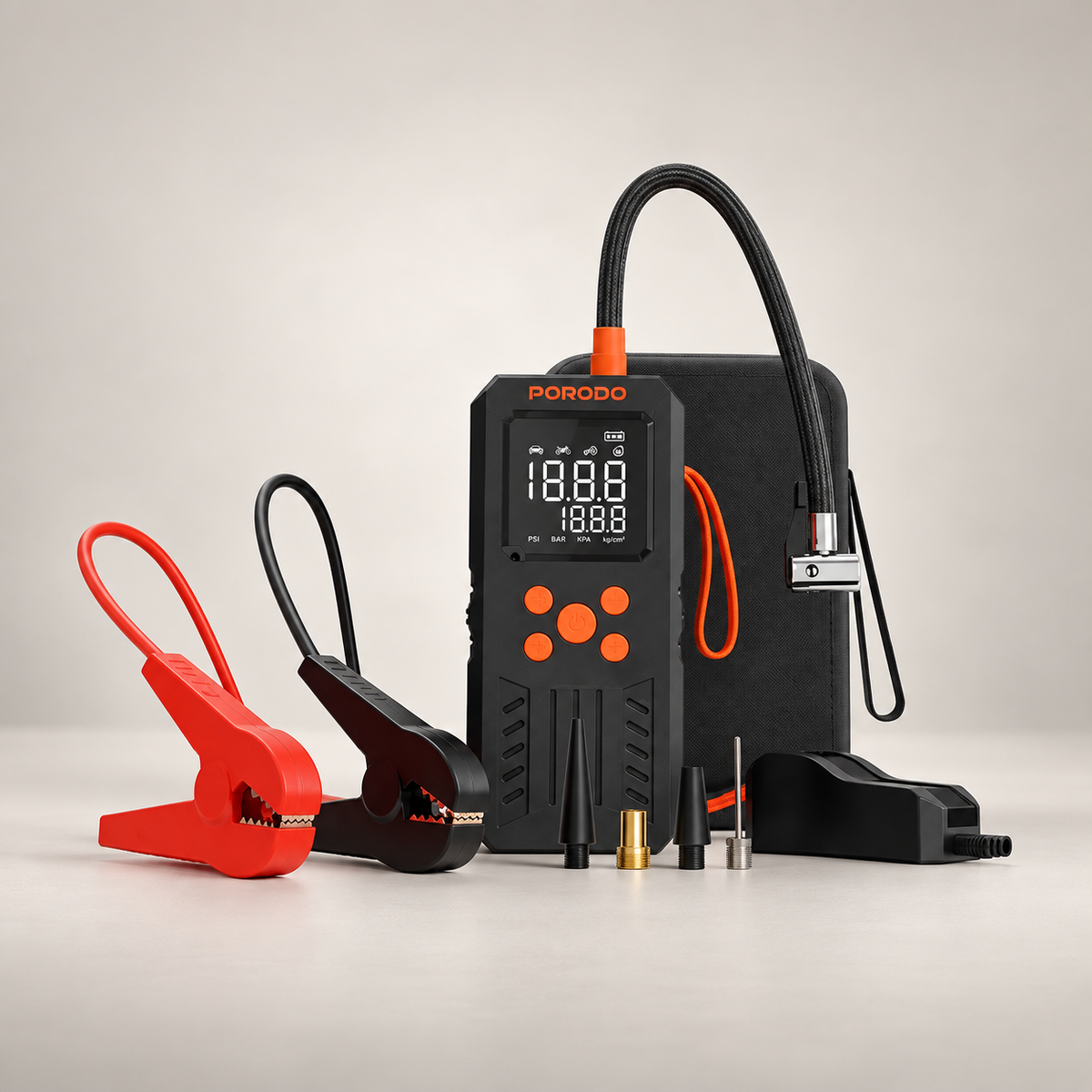 Porodo 4-In-1 Multi-Tool Inflator & Jump Starter with 150PSI Auto-Stop & SOS Lighting - Black — GREY Studio catalog