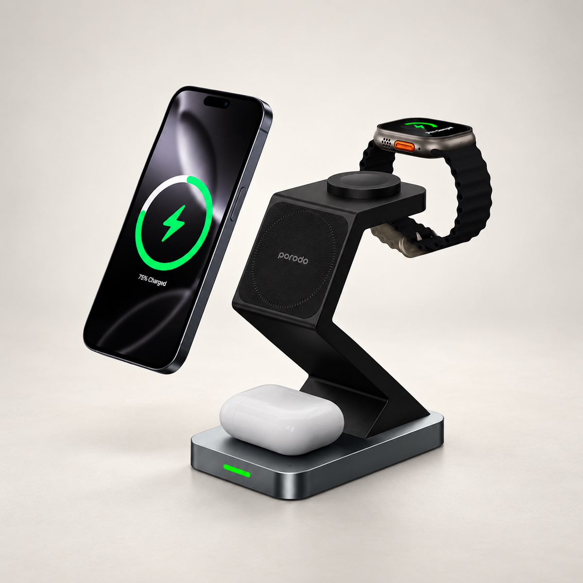 Porodo 4-In-1 Powerdock Wireless Charging Station with 360� Adjustable Viewing - Black — GREY Studio catalog
