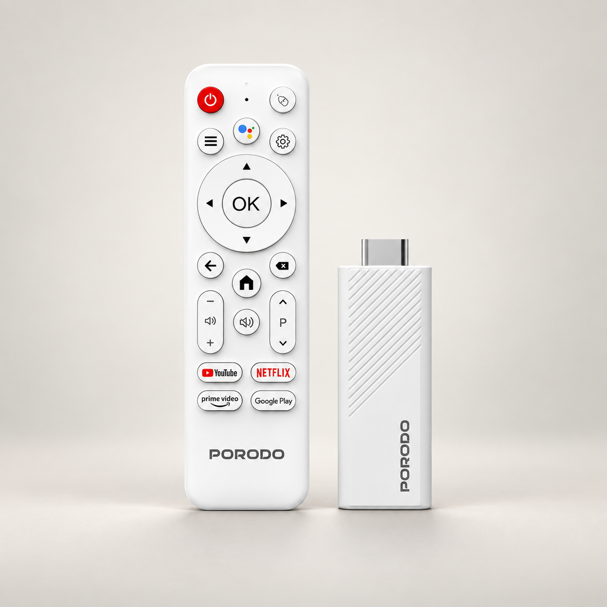 Porodo 4k Android Smart Streaming TV Stick with Google Assistant & Voice Control - White — GREY Studio catalog