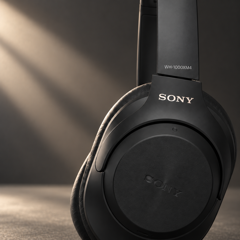 Sony WH-1000XM4 — GREY Studio yakın detay kompozisyonu
