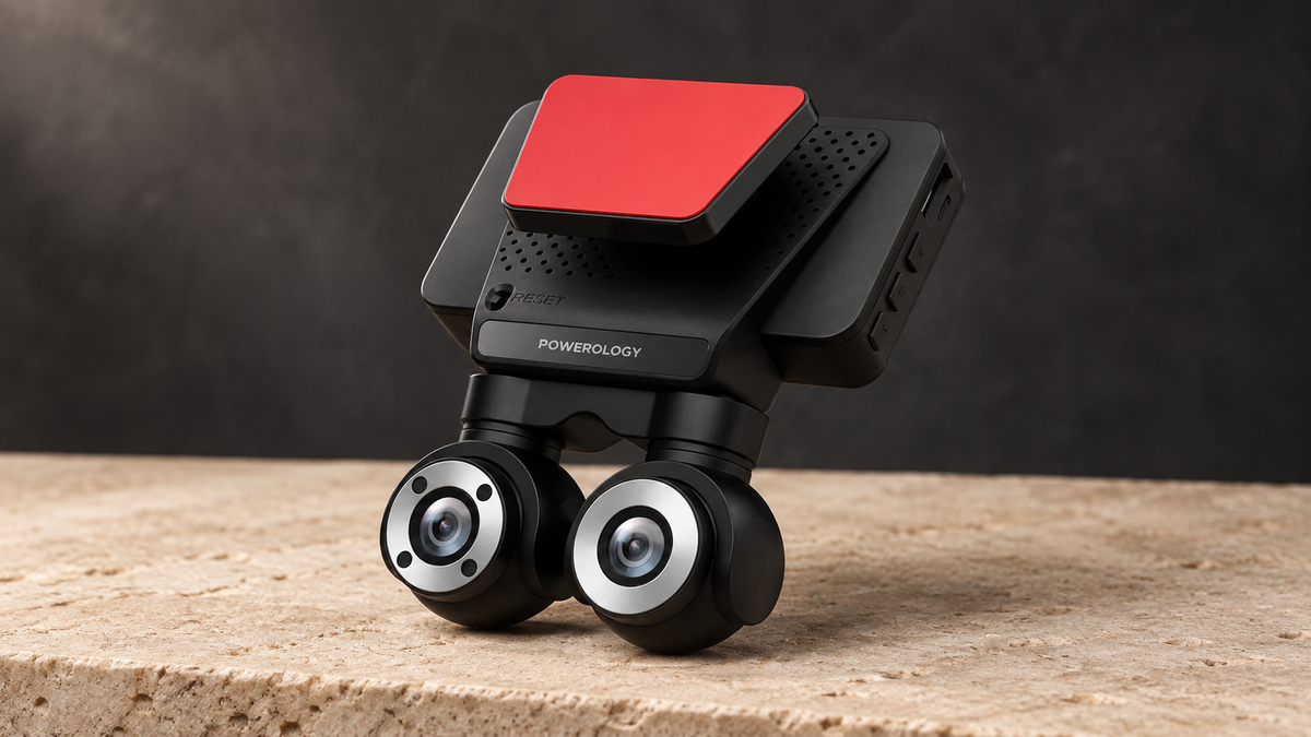GREY Studio editorial | Powerology Dual Lens Dash Camera - Black | P4KCAM108