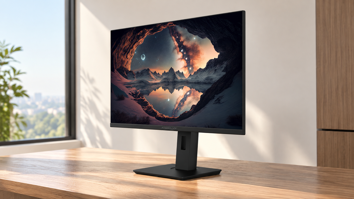 GREY Studio lifestyle | Powerology 27" 4K Office Monitor with RGB light - Black | P4KOM27BK