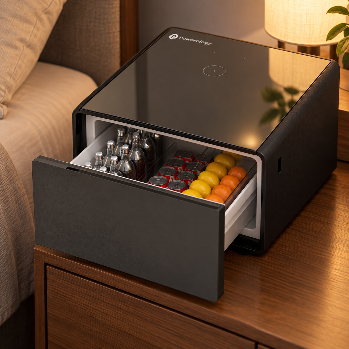 GREY Studio detail | Powerology Bedside Table Fridge Fast Wireless Charging 65L | P65STFRBK