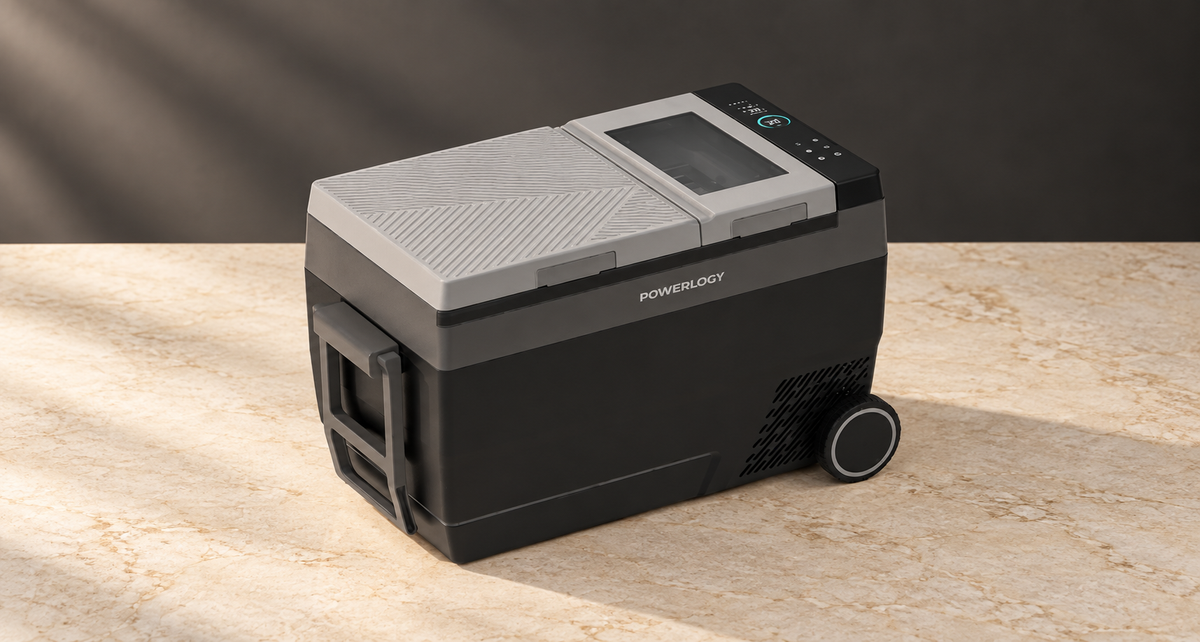 GREY Studio editorial | Powerology Portable Outdoor Fridge & Ice Maker - Black | P90CARFRZ
