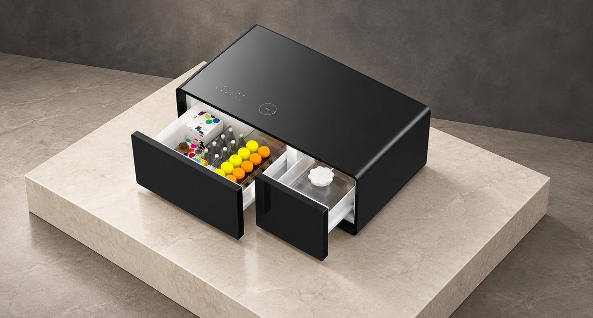 GREY Studio editorial | Powerology Fridge Coffee Table HiFi Speaker 93L - Black | P93CTFBK
