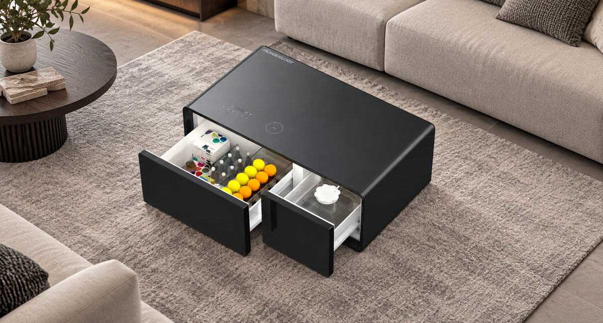 GREY Studio lifestyle | Powerology Fridge Coffee Table HiFi Speaker 93L - Black | P93CTFBK
