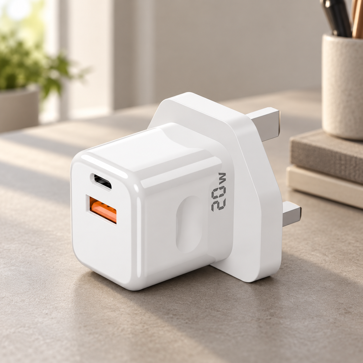 GREY Studio lifestyle | Porodo Blue 20W Wall Charger White | PB-20WDWC-WH