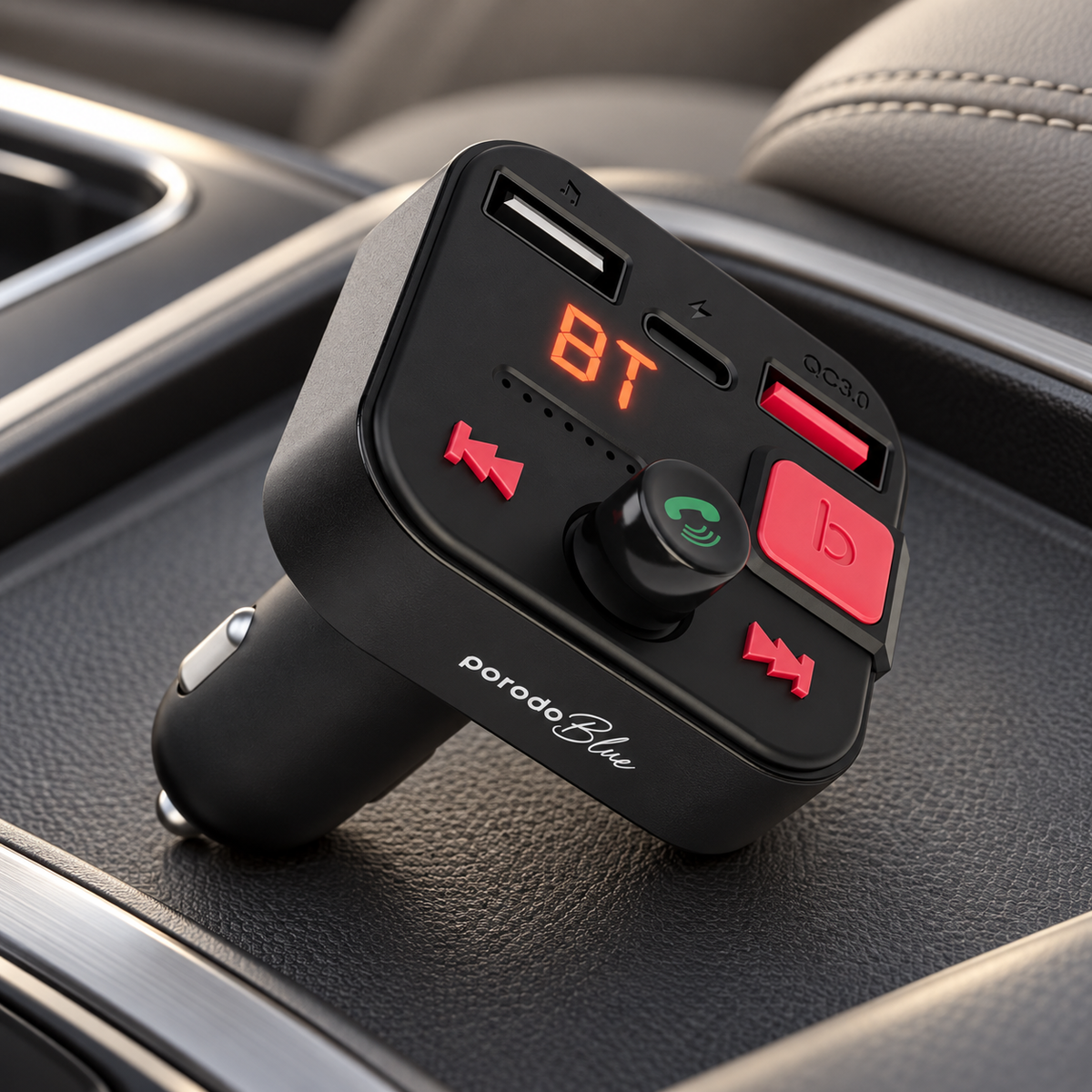 GREY Studio lifestyle | Porodo Blue FM Transmitter | PB-FM2CWT-BK