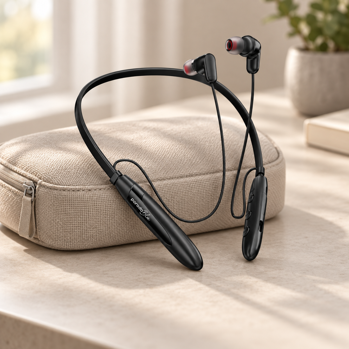 GREY Studio lifestyle | Porodo Blue Wireless Magnetic Neckband Dual Bluetooth Pairing - Black | PBD13BK