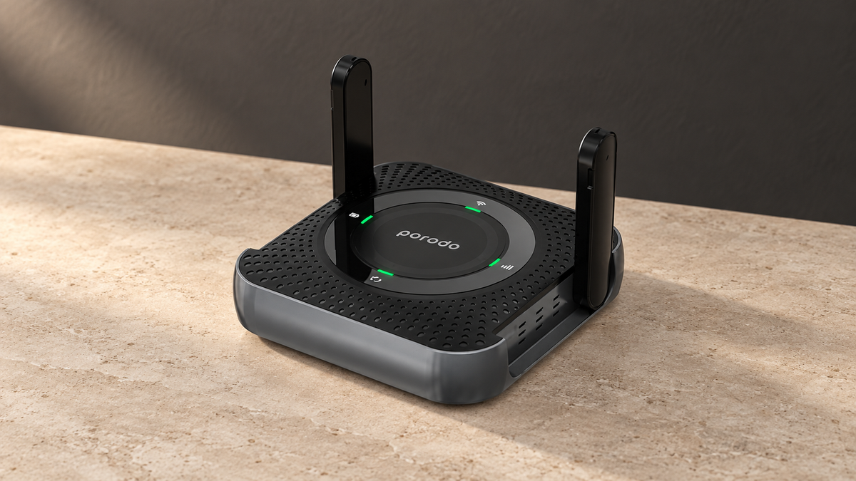 GREY Studio editorial | Porodo portable CPE MiFi 3G/4G Wireless Router 4000mAh - Black/Grey | PD-4GCPMF-BKGY