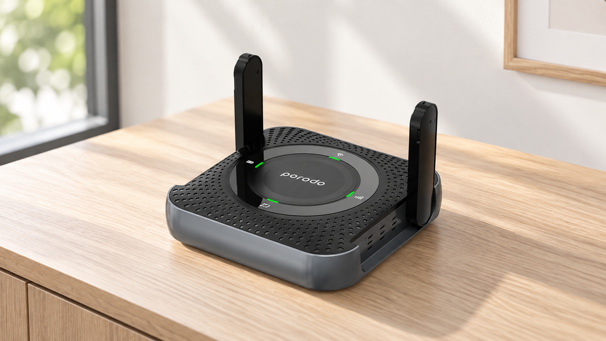 GREY Studio lifestyle | Porodo portable CPE MiFi 3G/4G Wireless Router 4000mAh - Black/Grey | PD-4GCPMF-BKGY