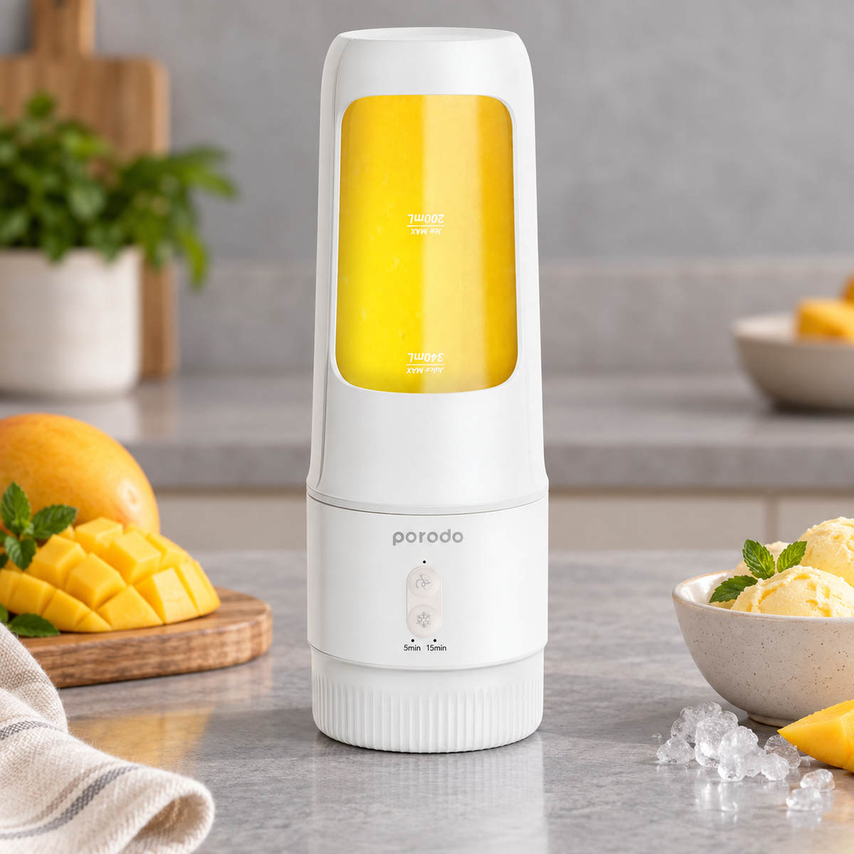 GREY Studio lifestyle | Porodo LifeStyle 2 in 1 Portable Ice Cream Maker and Blender 340mL 55W | PD-BLICM-WH