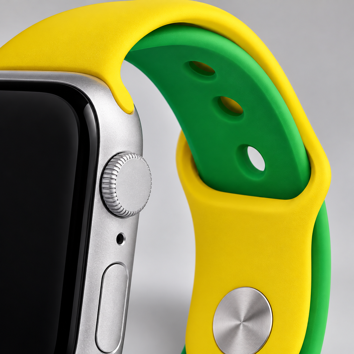 GREY Studio detail | Porodo Lifestyle Silicone Brazil Flag Watch Strap - Yellow/Green We use cookies to provide you a better user experience on this website. Cookie Policy | PD-BRASTP-YGN