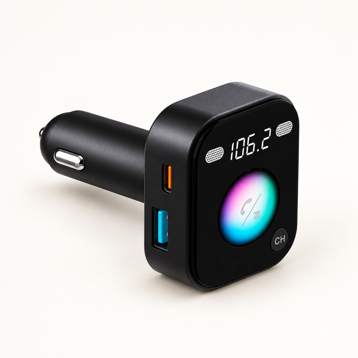 GREY Studio catalog | Porodo Dual Microphone FM Transmitter & Charger - Black | PD-BTFMTVC-BK