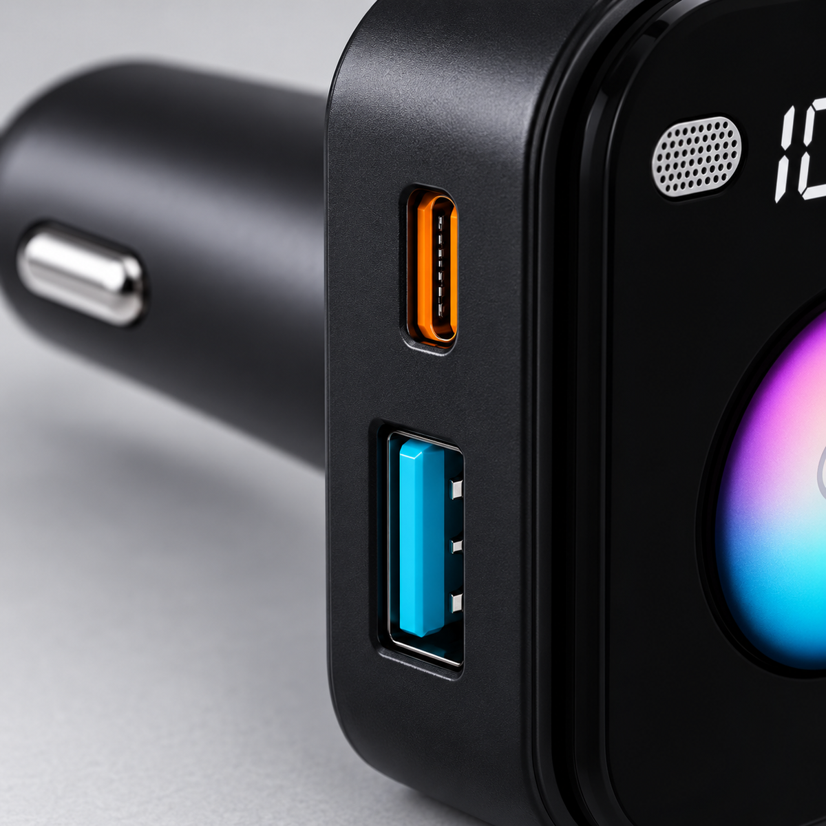 GREY Studio detail | Porodo Dual Microphone FM Transmitter & Charger - Black | PD-BTFMTVC-BK