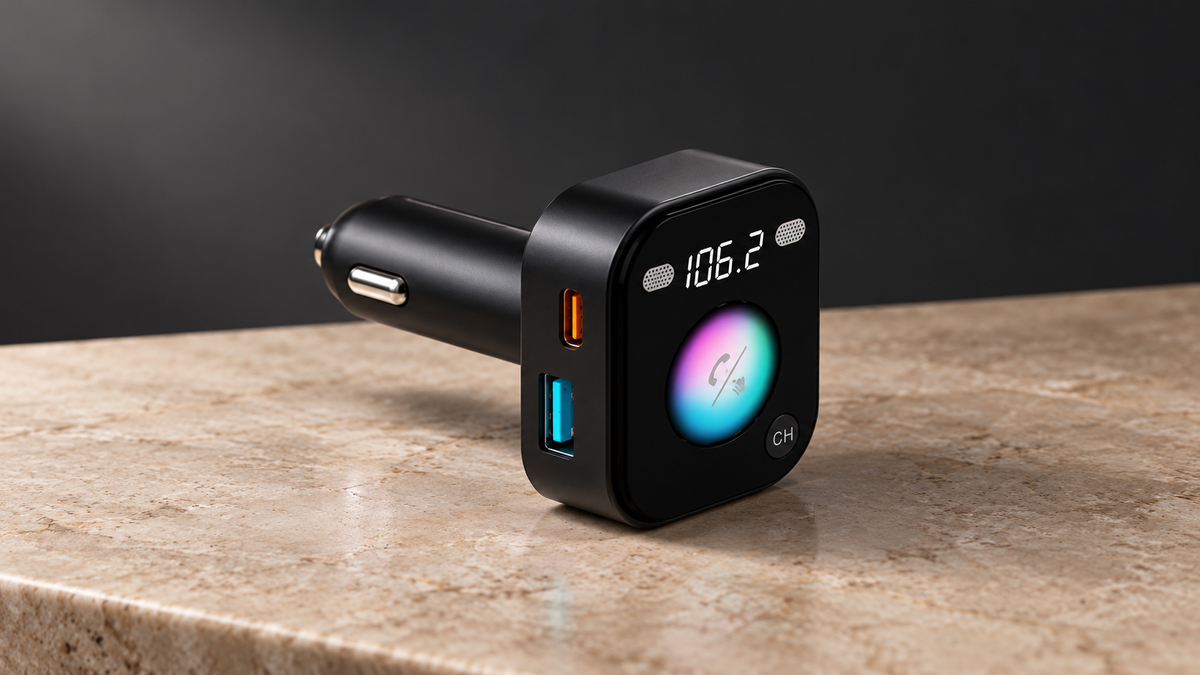 GREY Studio editorial | Porodo Dual Microphone FM Transmitter & Charger - Black | PD-BTFMTVC-BK