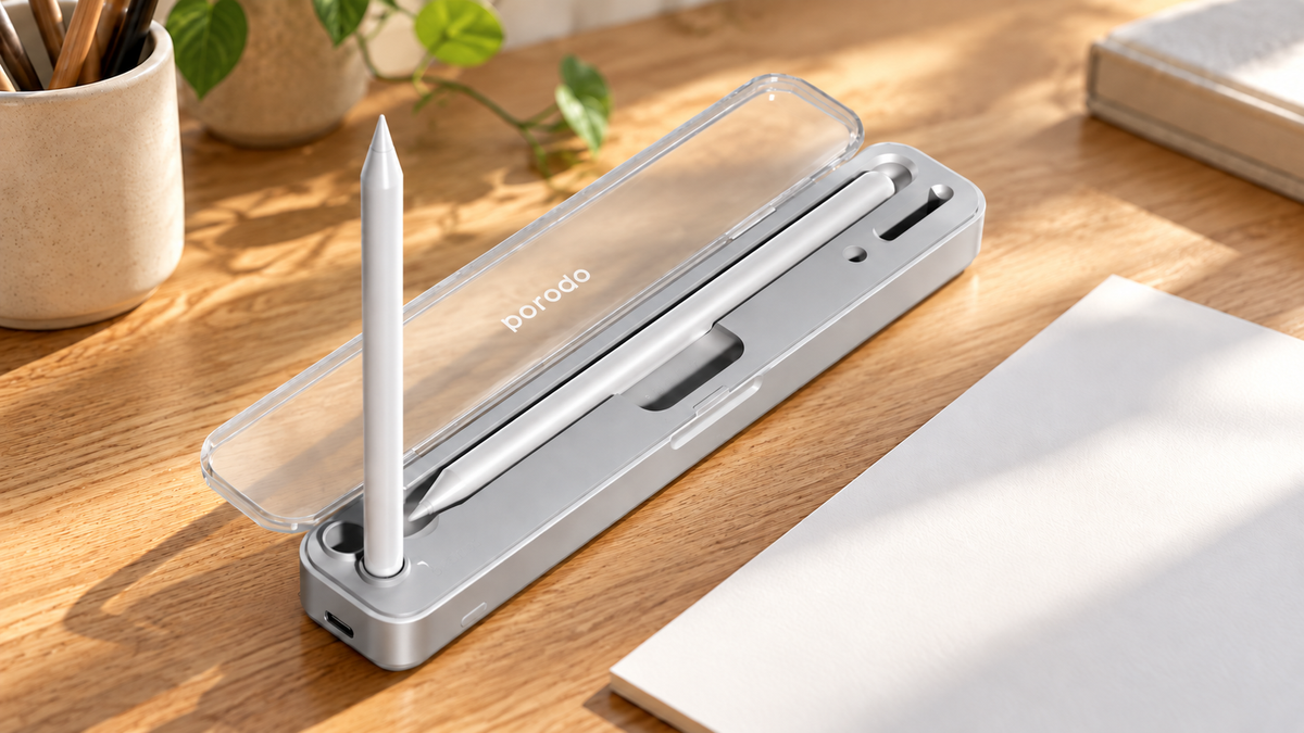 GREY Studio lifestyle | Porodo Wireless Charging & Storage For Pencil 1 & 2 Case | PD-CAPEN-WH