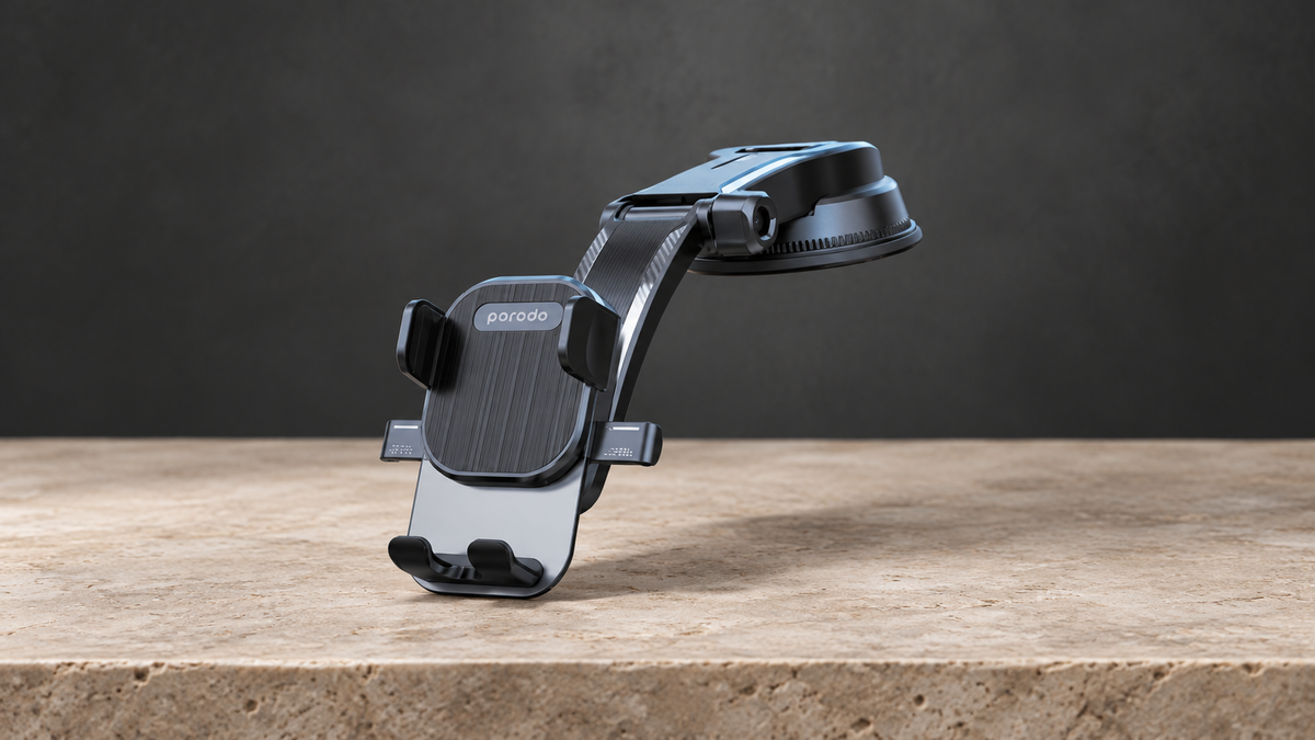 GREY Studio editorial | Porodo Flexible Easy One Touch 360 Degree Rotatable Car mount - Black | PD-FE1CRM-BK