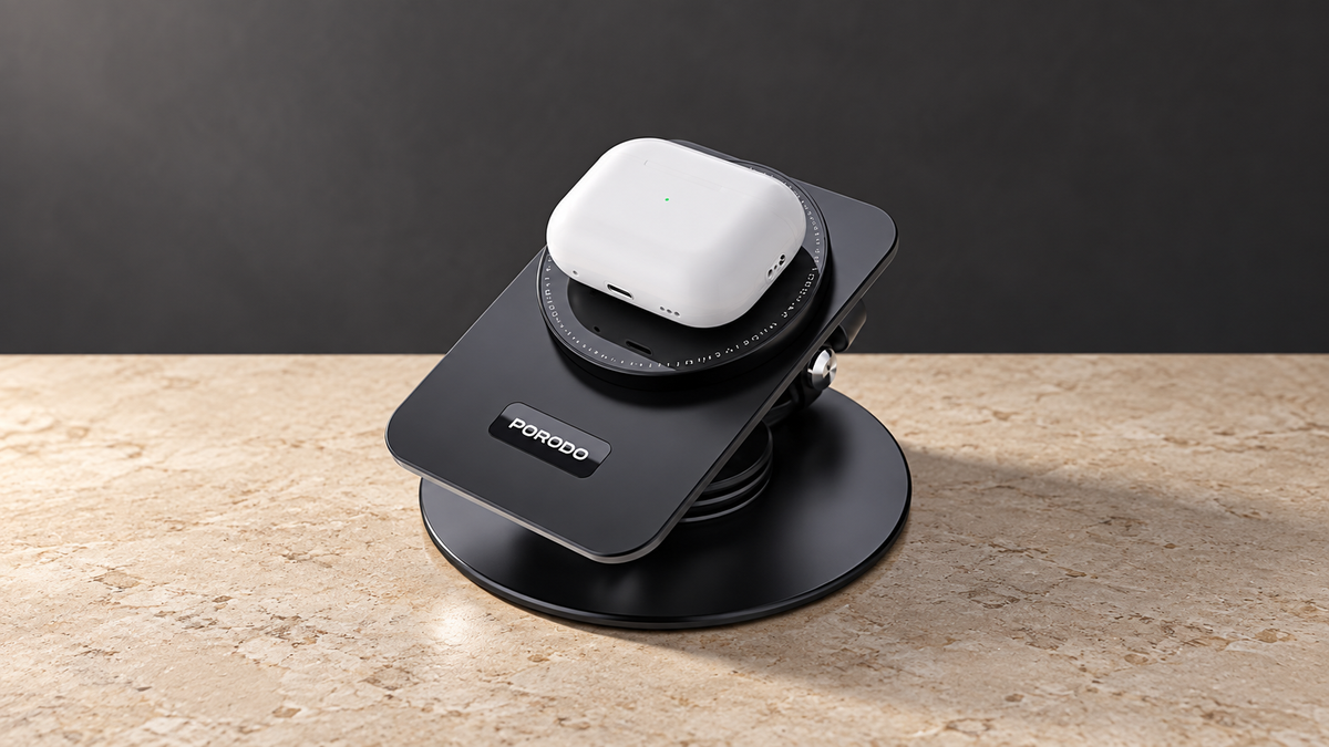 GREY Studio editorial | Porodo Wireless Charging Rotating Stand - Black | PD-FWCH035-BK