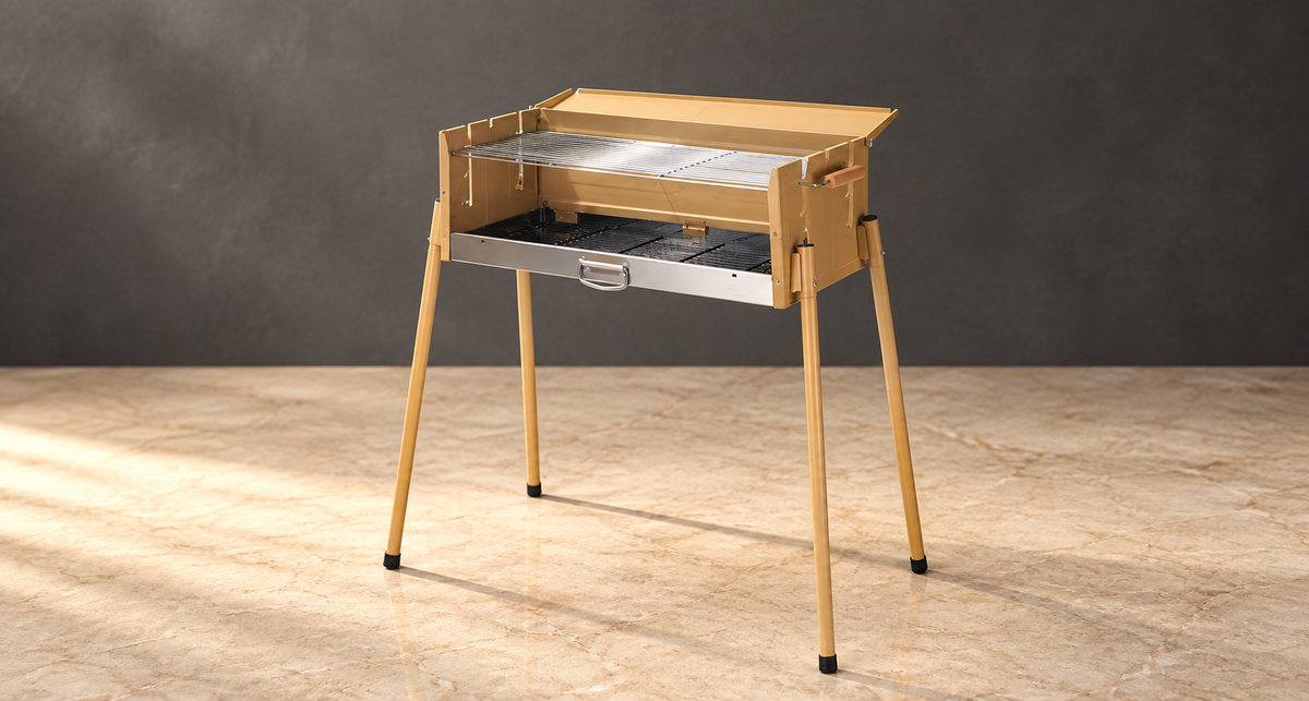 GREY Studio editorial | Porodo Lifestyle Camping Portable Charcoal Grill/Carbon Oven - Light Brown | PD-LCACGO-LTBR