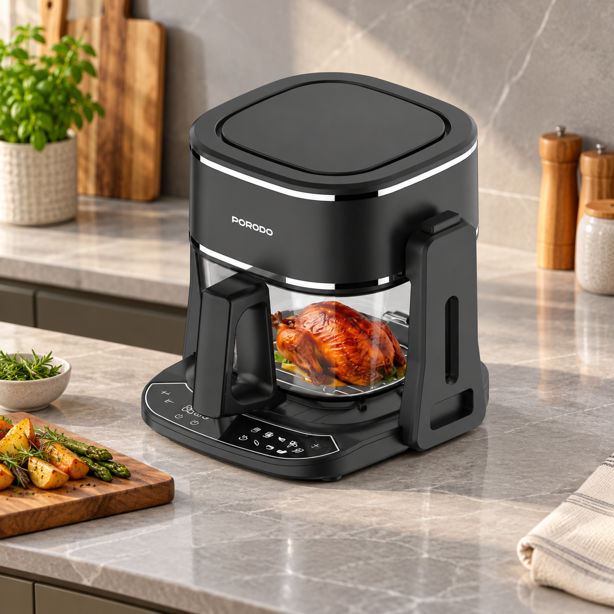 GREY Studio lifestyle | Porodo Lifestyle Dual Design Air Fryer & Grill - Black | PD-LFST022-BK
