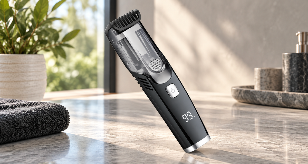GREY Studio lifestyle | Porodo Lifestyle Air Suction Beard & Body Trimmer - Black | PD-LFST063-BK