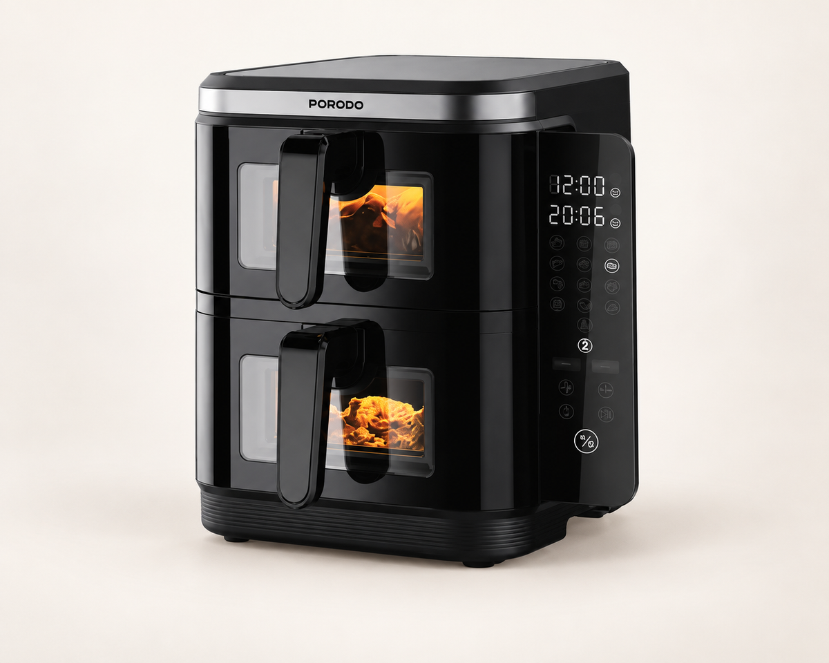 GREY Studio catalog | Porodo Lifestyle Double Stack Air Fryer with 12 Presets - Black | PD-LFST087-BK