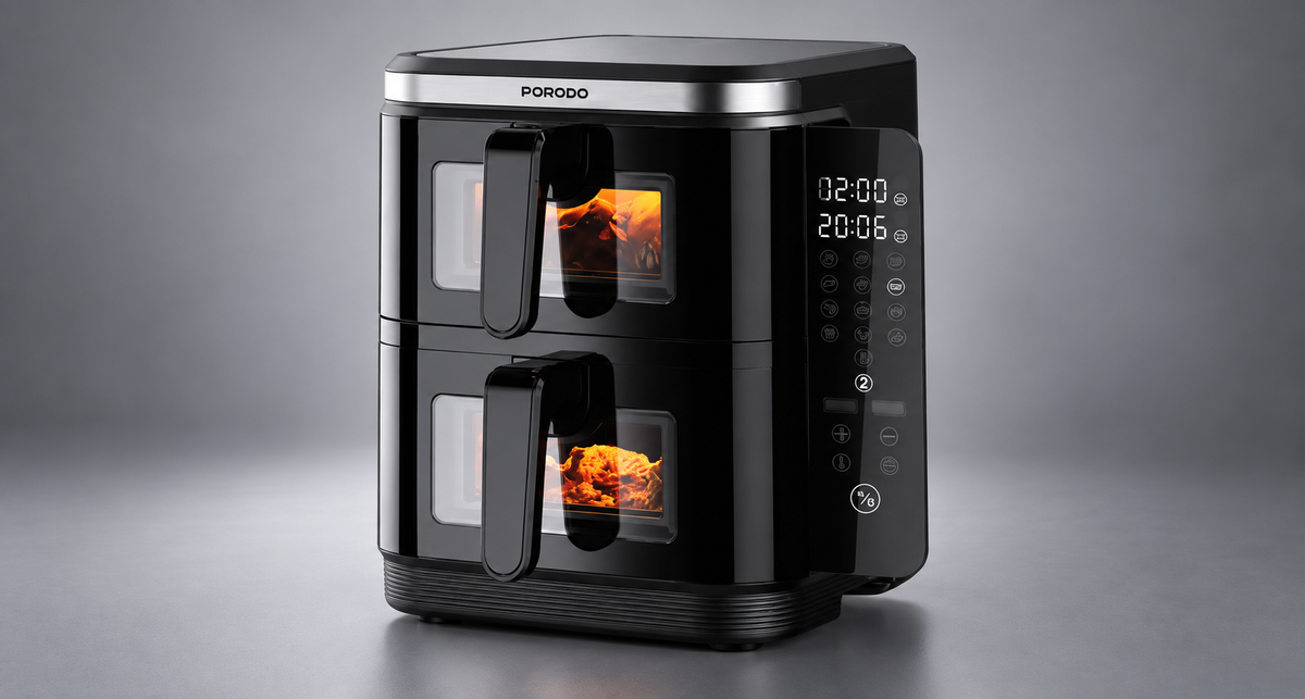 GREY Studio detail | Porodo Lifestyle Double Stack Air Fryer with 12 Presets - Black | PD-LFST087-BK
