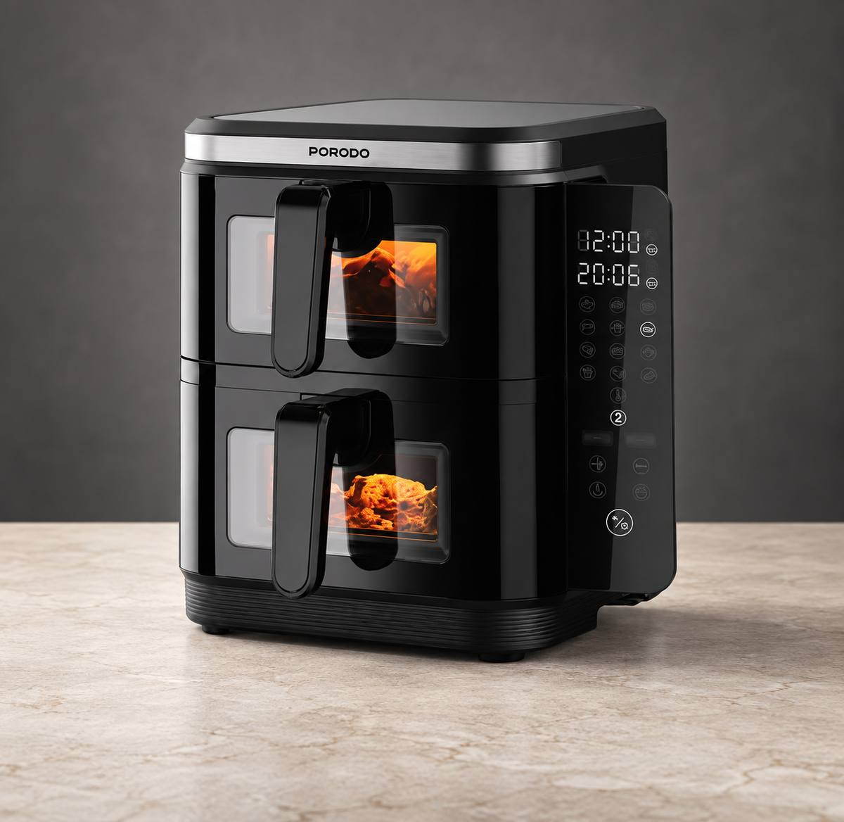 GREY Studio editorial | Porodo Lifestyle Double Stack Air Fryer with 12 Presets - Black | PD-LFST087-BK