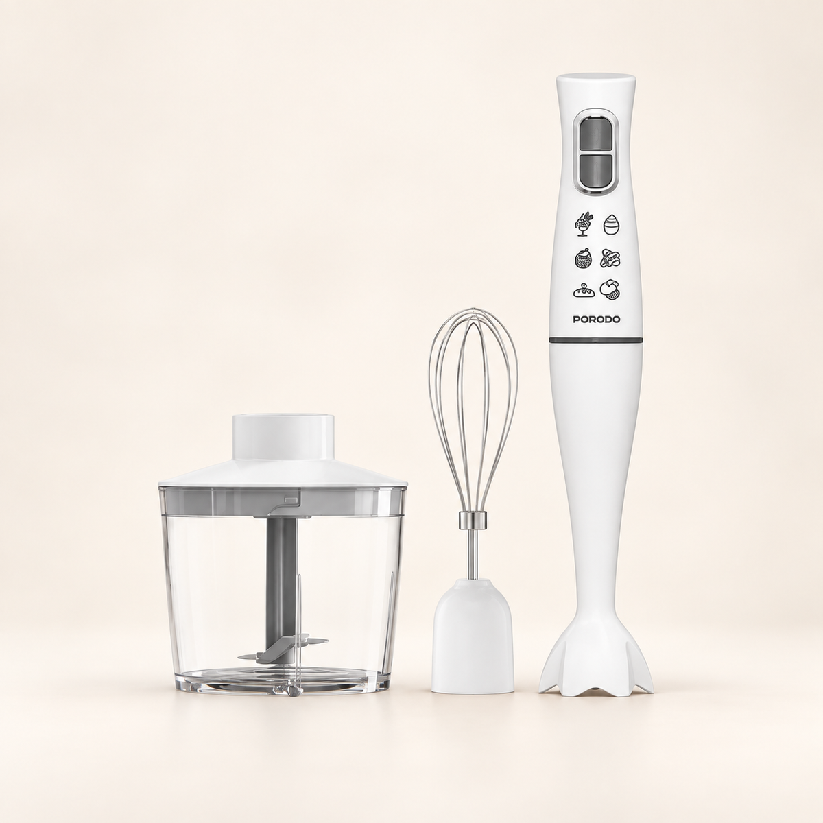 GREY Studio catalog | Porodo Lifestyle Powerful Hand Blender Food Chopper & Whisker - White | PD-LFST117-WH