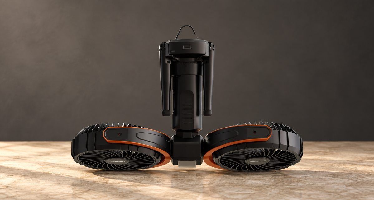 GREY Studio editorial | Porodo Lifestyle Dual-Head Oscillating Fan - Black | PD-LFST150-BK