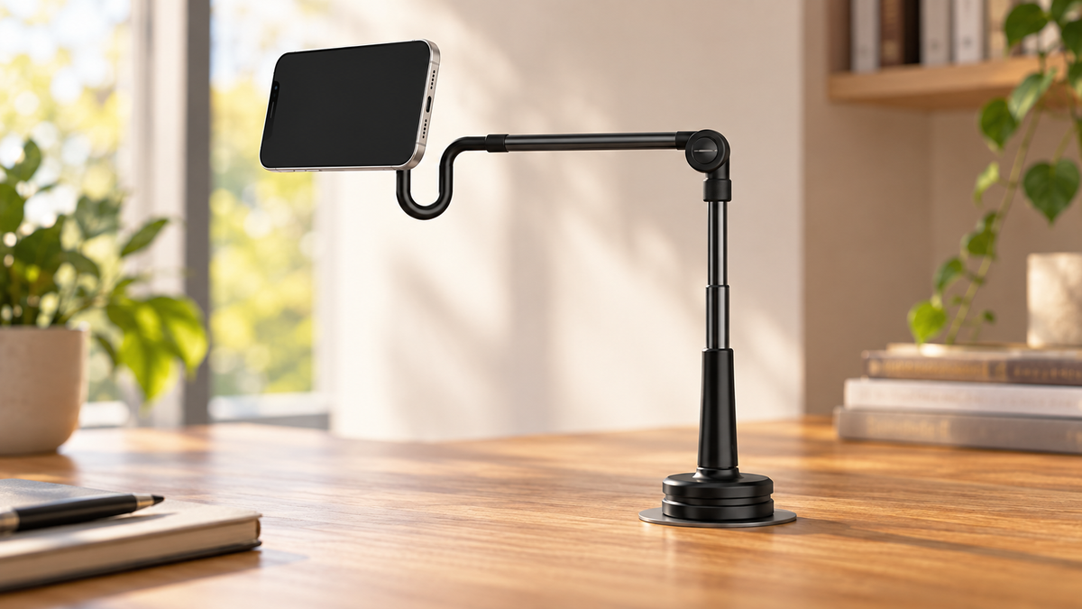 GREY Studio lifestyle | Porodo Lazy Man Stand with Magnetic Suction 92CM - Black | PD-LMGS92-BK