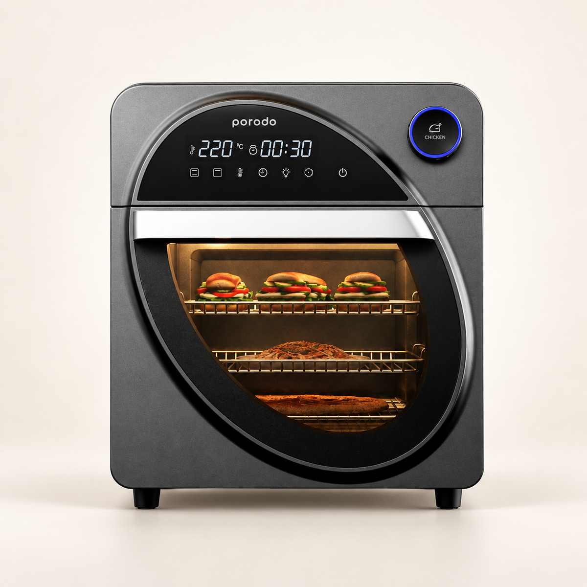 GREY Studio catalog | Porodo Lifestyle Dual Mode Touch Control Air Fryer & Oven With Advanced Air-Flow Circulation 14.5L | PD-LSAROV-BK