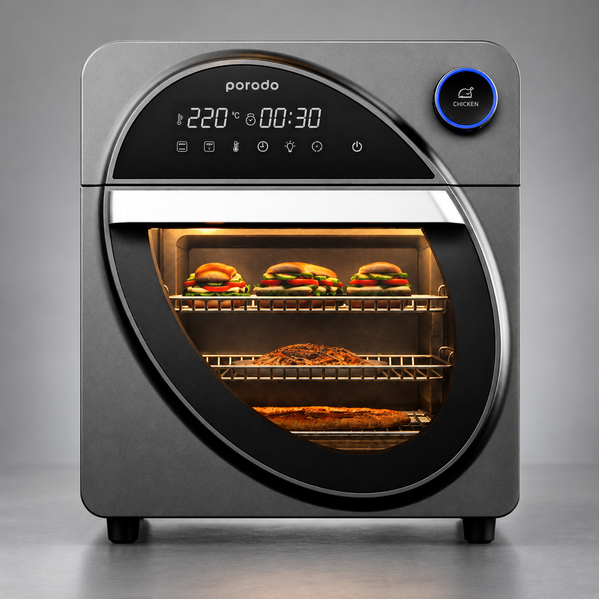 GREY Studio detail | Porodo Lifestyle Dual Mode Touch Control Air Fryer & Oven With Advanced Air-Flow Circulation 14.5L | PD-LSAROV-BK