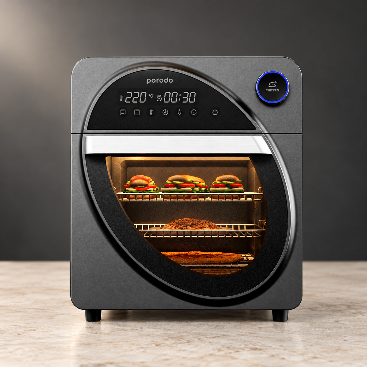 GREY Studio editorial | Porodo Lifestyle Dual Mode Touch Control Air Fryer & Oven With Advanced Air-Flow Circulation 14.5L | PD-LSAROV-BK