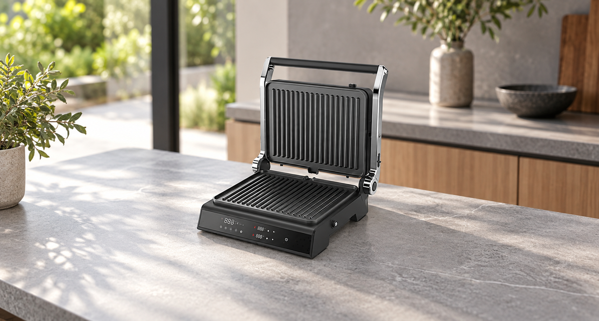 GREY Studio lifestyle | Porodo LifeStyle Glasstop Digital Grill with Removable Grill Plate - Black | PD-LSDGGR-BK