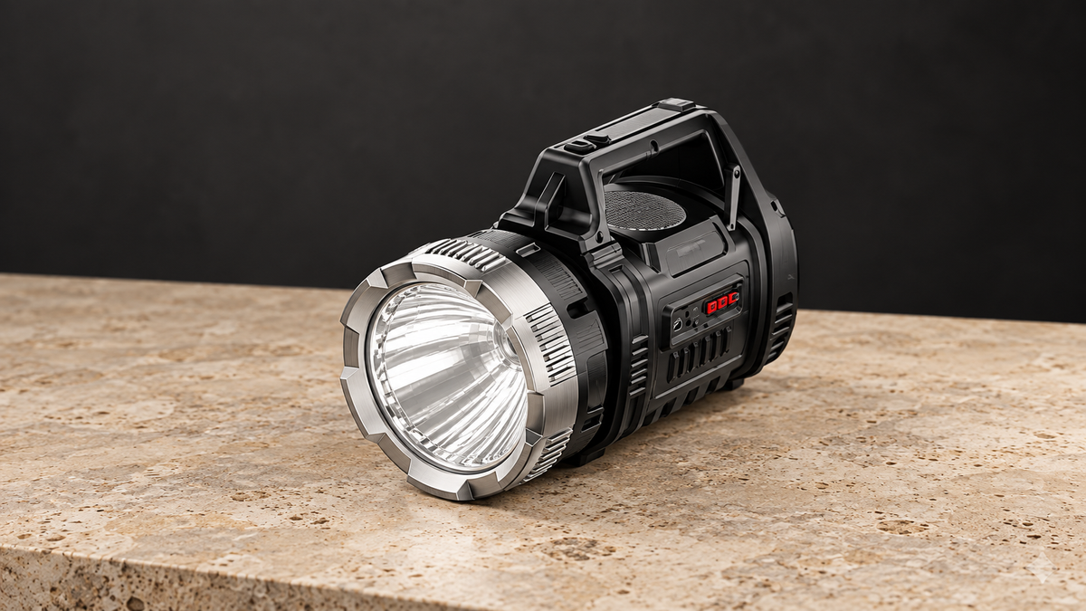 GREY Studio editorial | Porodo LifeStyle Outdoor 10W 3 in 1 Flashlight with FM Radio and Bluetooth Speaker | PD-LSFLSP