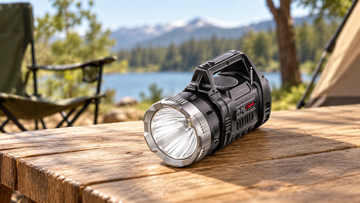 GREY Studio lifestyle | Porodo LifeStyle Outdoor 10W 3 in 1 Flashlight with FM Radio and Bluetooth Speaker | PD-LSFLSP