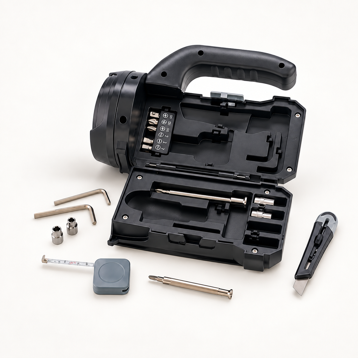 GREY Studio catalog | Porodo LifeStyle Outdoor 5W 18 in 1 Flashlight with Toolbox - BlackGrey | PD-LSFLTB