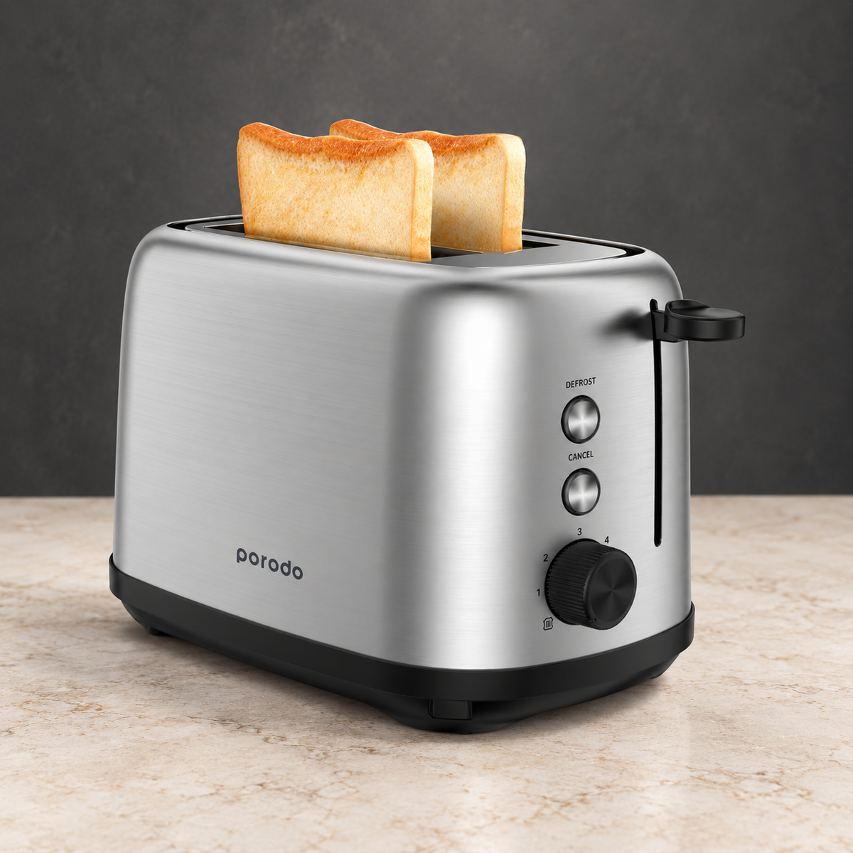 GREY Studio editorial | Porodo LifeStyle Golden Brown Toaster with Defrost Function 750W | PD-LSTST-BK